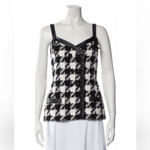 Philosophy di Lorenzo Serafini Brooke Virgin Wool Leather Houndstooth Print Top